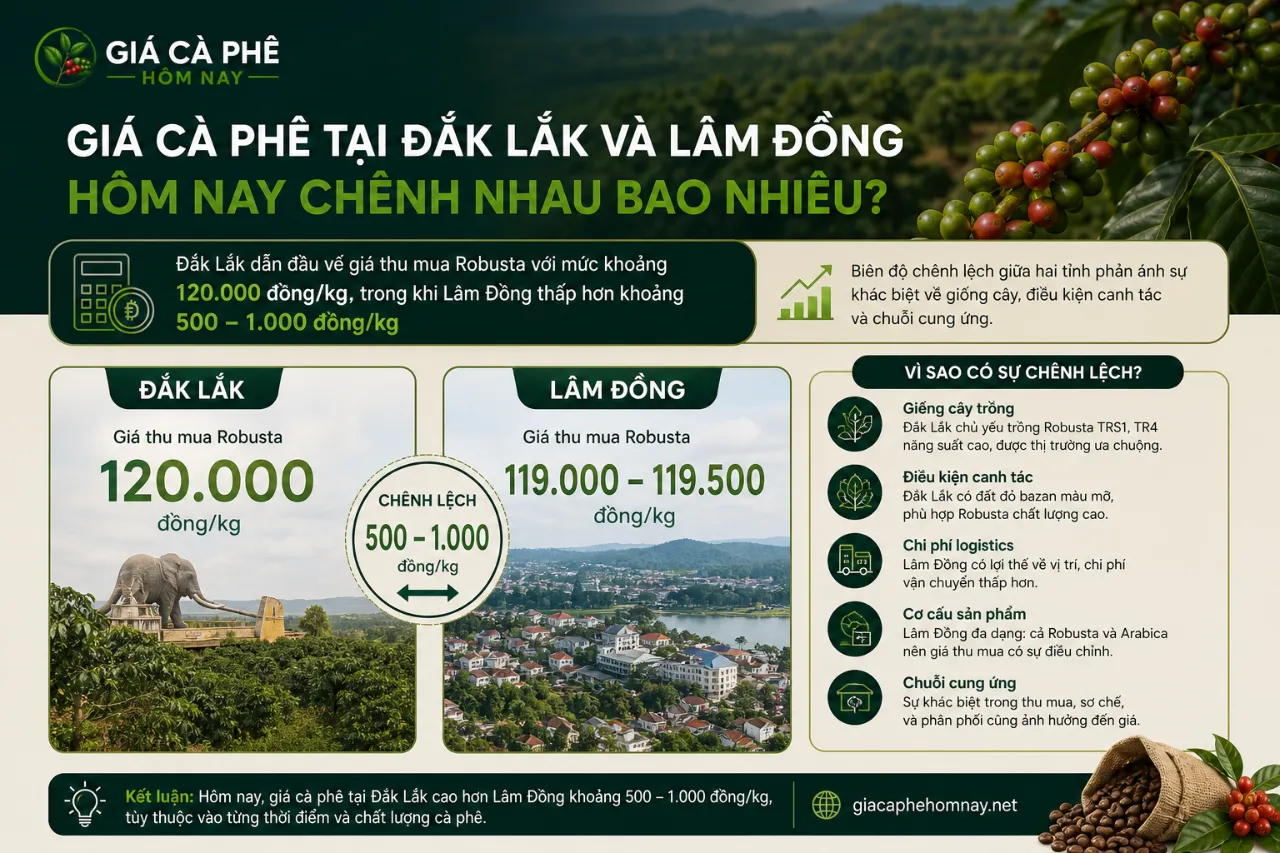 Giá Cà Phê Tại Đắk Lắk Và Lâm Đồng Hôm Nay Chênh Nhau Bao Nhiêu?
