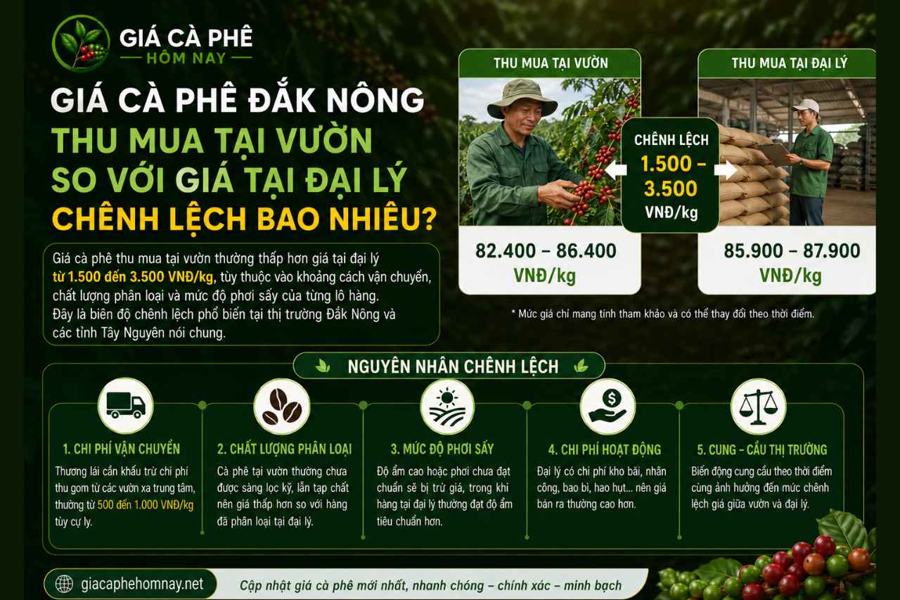 Giá Cà Phê Đắk Nông Thu Mua Tại Vườn So Với Giá Tại Đại Lý Chênh Lệch Bao Nhiêu?