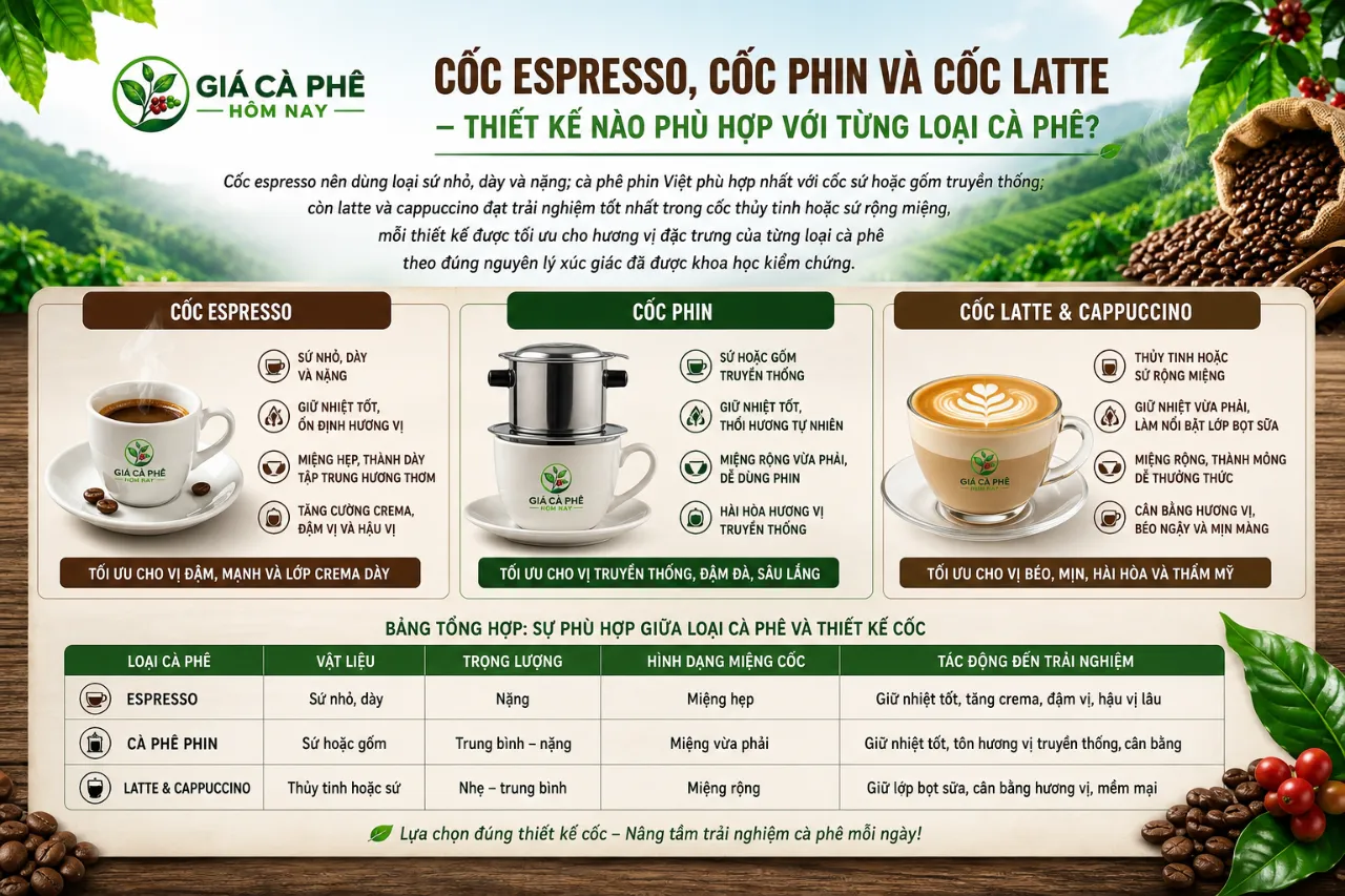 Cốc Espresso, Cốc Phin Và Cốc Latte – Thiết Kế Nào Phù Hợp Với Từng Loại Cà Phê?