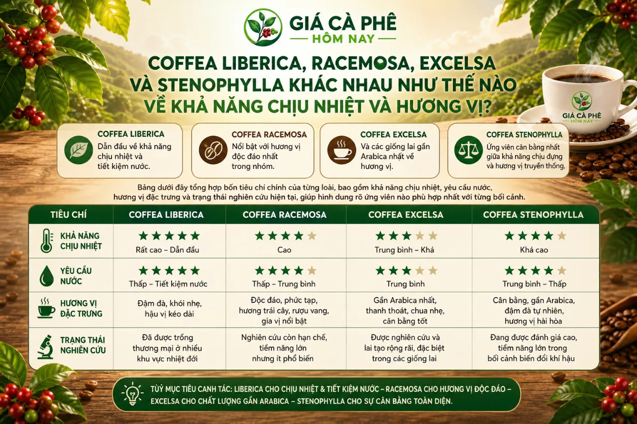 Coffea Liberica, Racemosa, Excelsa Và Stenophylla Khác Nhau Như Thế Nào Về Khả Năng Chịu Nhiệt Và Hương Vị?