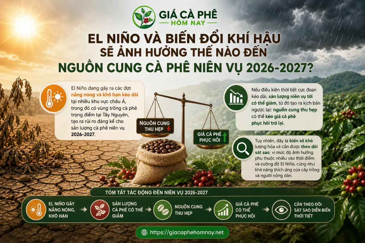El Niño và biến đổi khí hậu sẽ ảnh hưởng thế nào đến nguồn cung cà phê niên vụ 2026-2027?