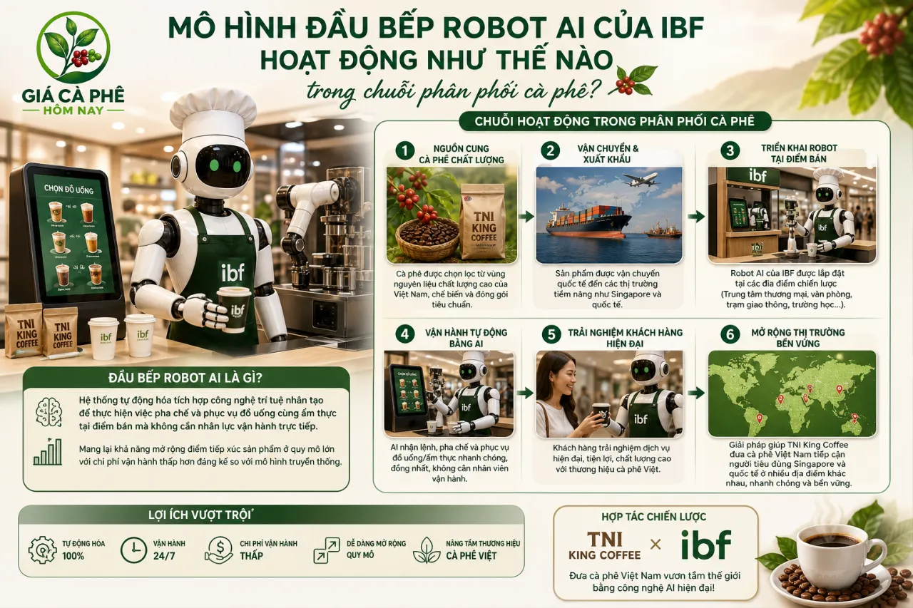 Mô hình đầu bếp robot AI của IBF hoạt động như thế nào trong chuỗi phân phối cà phê?