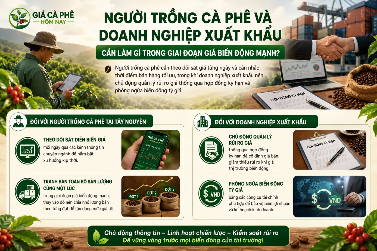 Người Trồng Cà Phê Và Doanh Nghiệp Xuất Khẩu Cần Làm Gì Trong Giai Đoạn Giá Biến Động Mạnh?
