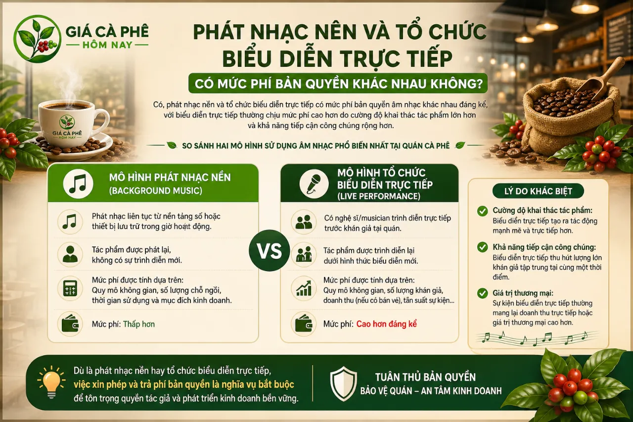 Phát Nhạc Nền Và Tổ Chức Biểu Diễn Trực Tiếp Có Mức Phí Bản Quyền Khác Nhau Không?