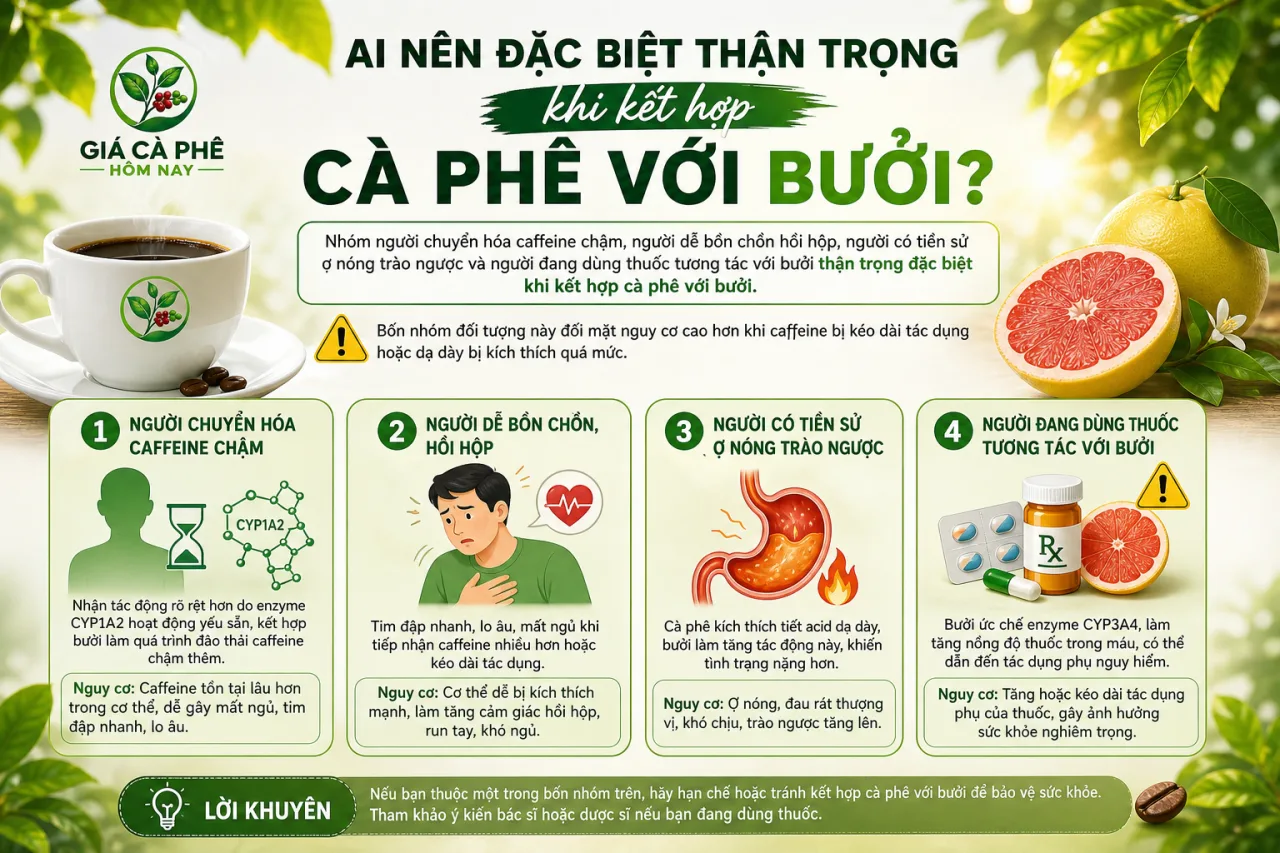 Ai nên đặc biệt thận trọng khi kết hợp cà phê với bưởi? Ai nên đặc biệt thận trọng khi kết hợp cà phê với bưởi?
