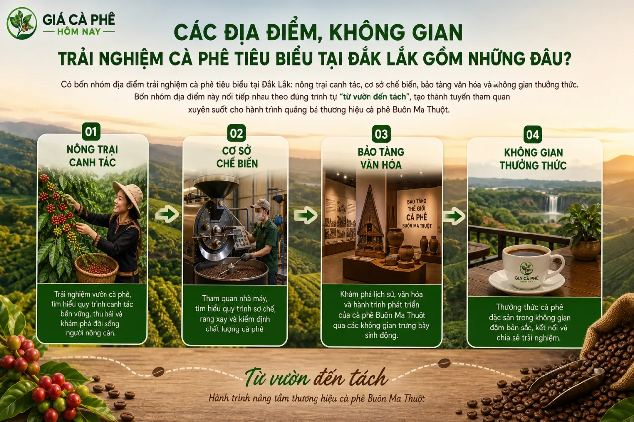 Các địa điểm, không gian trải nghiệm cà phê tiêu biểu tại Đắk Lắk gồm những đâu