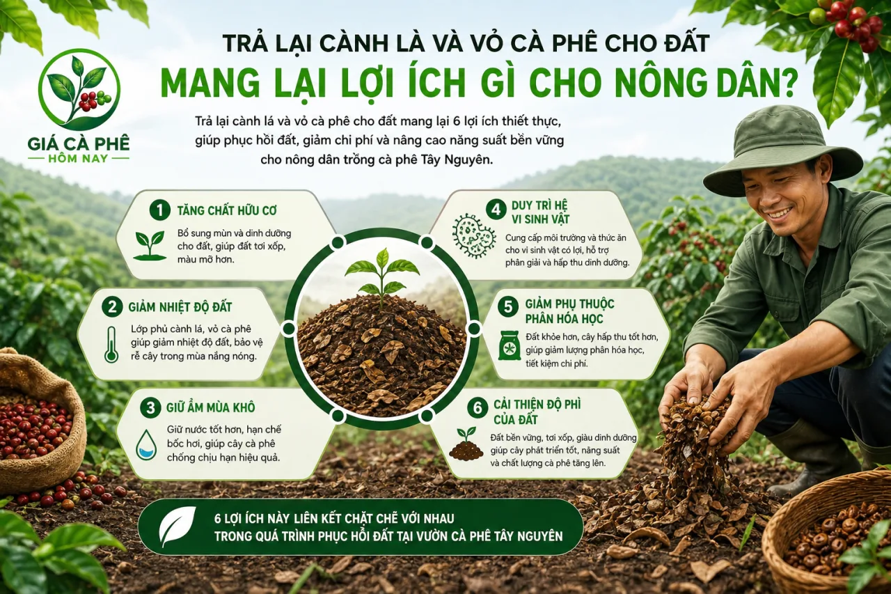 Trả lại cành lá và vỏ cà phê cho đất mang lại lợi ích gì cho nông dân Trả lại cành lá và vỏ cà phê cho đất mang lại lợi ích gì cho nông dân