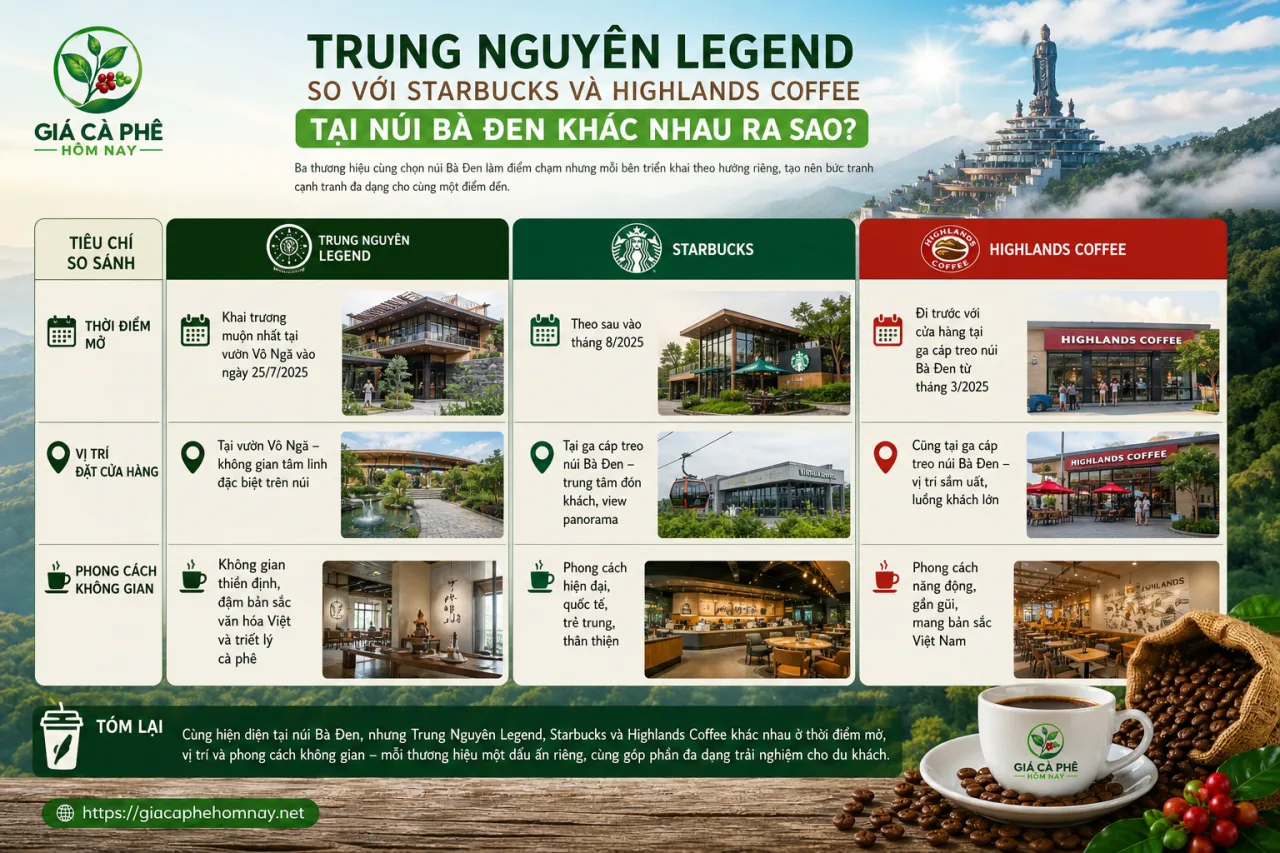 Trung Nguyên Legend so với Starbucks và Highlands Coffee tại núi Bà Đen khác nhau